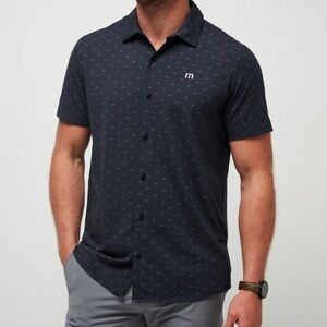 Travis Mathew Blue Patterned Button-Down Shirt size XXL